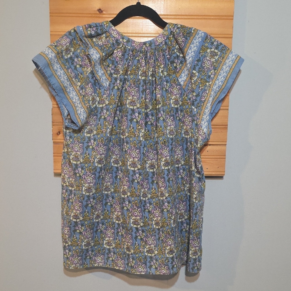 Jennifer & Grace Floral Blue Short Sleeve Blouse Women's‎ Medium - Picture 3 of 6